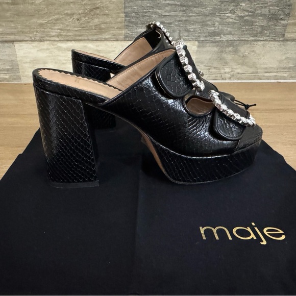 Maje Black Sandals with Crystal Buckles - Picture 2 of 6